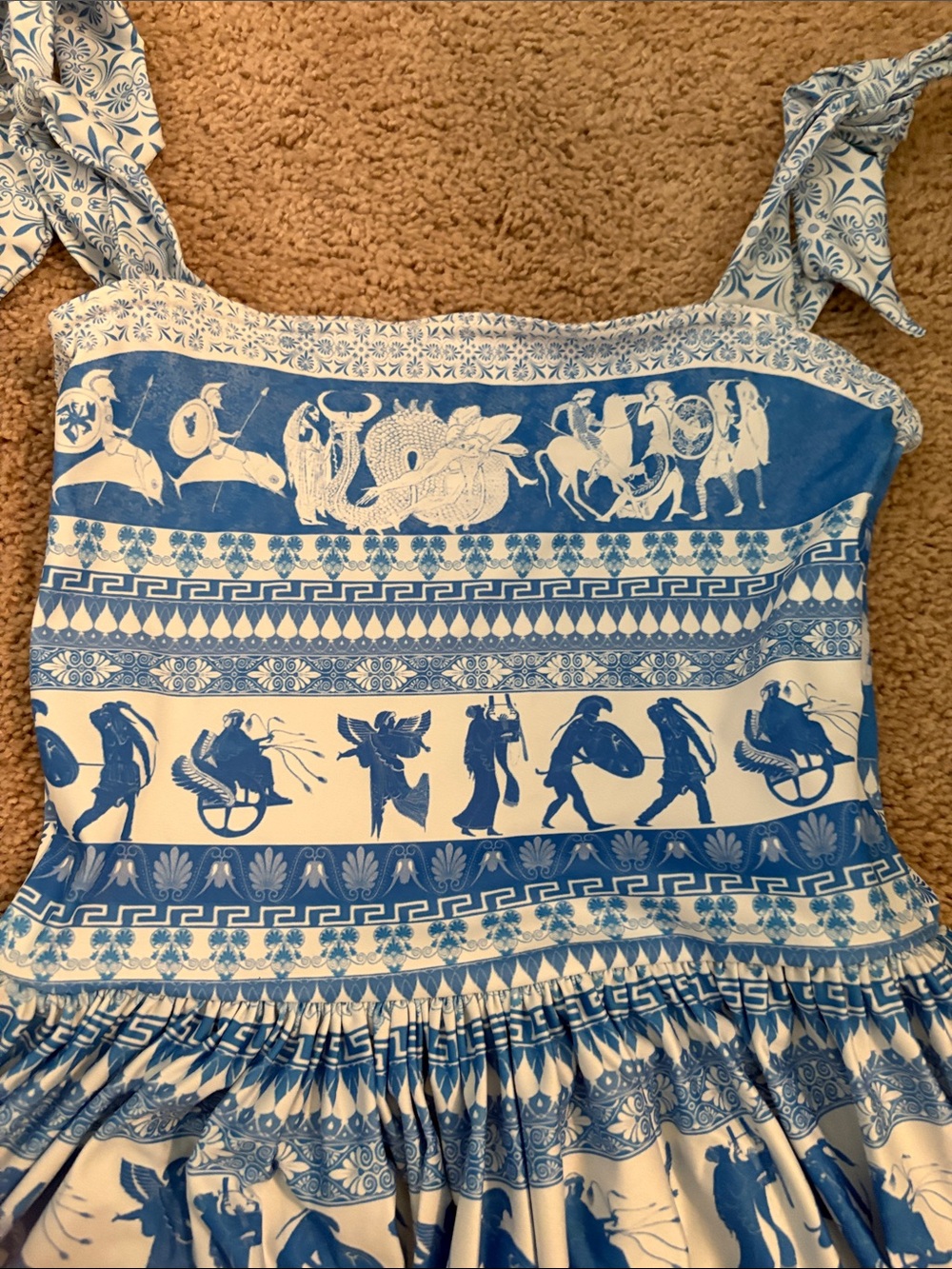 Black milk Blue and White Greek Key Maxi Dress with Tie Straps - Picture 3 of 4